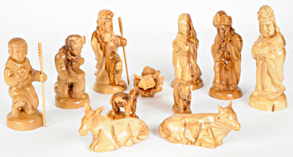 12 Piece Olivewood Nativity Figurine Set - 5 Inches Tall - Brown