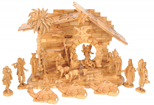 23 Piece Olive Wood Large Nativity Set from Holy Land - Brown, 1 Nativity