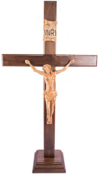 Large 6 Feet 4 Inches Standing Walnut and Olive Wood Crucifix - Brown, 1 Crucifix