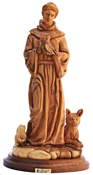 Large Hand Carved Statue of Saint Francis 12.5 Inches Tall - Brown, 1 Statue