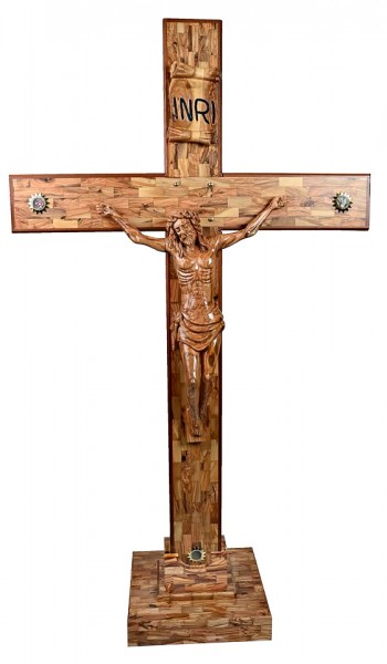 Large Standing Solid Olive Wood with Relics 6 Feet 4 Inches Crucifix - Brown, 1 Crucifix