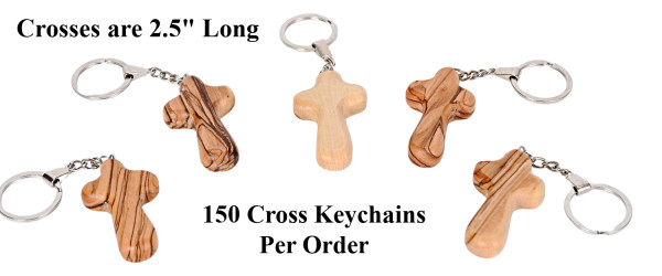 Wholesale Olive Wood Comfort Cross Keychains - 150 @ $2.30 Each