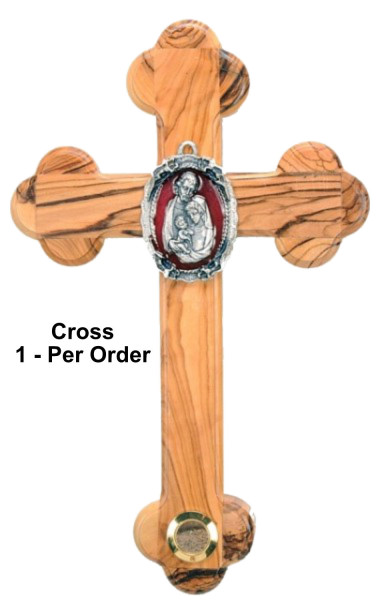 Nativity Cross with Red Enamel and Olive Wood 8.5 Inches - Brown, 1 Cross