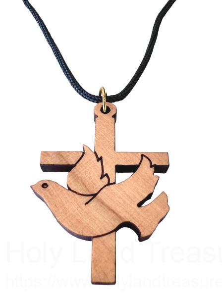 Wood Varnish Holy Spirit Dove Cross Pendant - 3,5 cm | Lourdes Giftshop