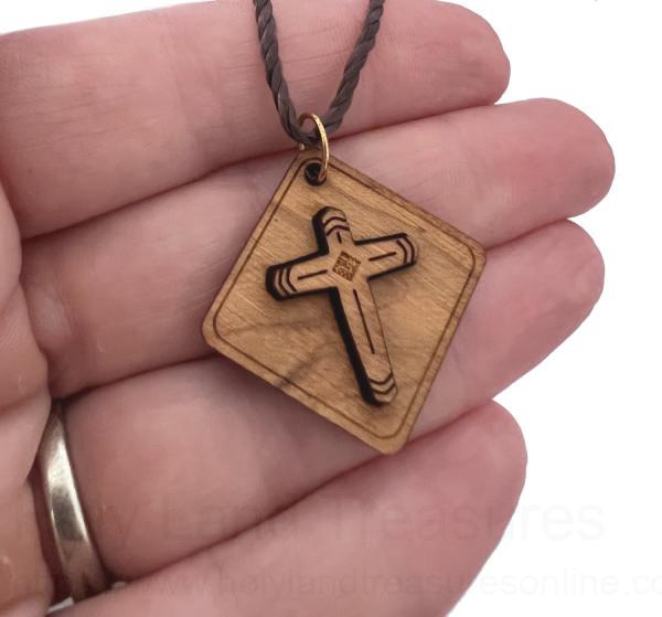 Necklaces : Ornate Wood Cross Necklace w/Pink Border, 34 ...