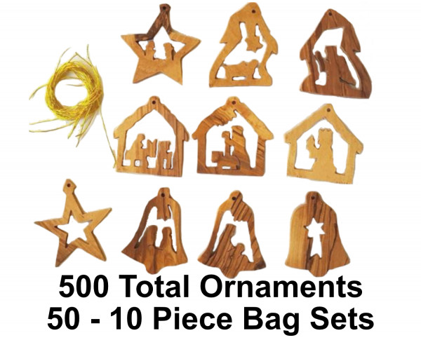 Small Nativity Christmas Ornaments |10 Assorted in Bag - 500 Ornaments @ $1.24 Each
