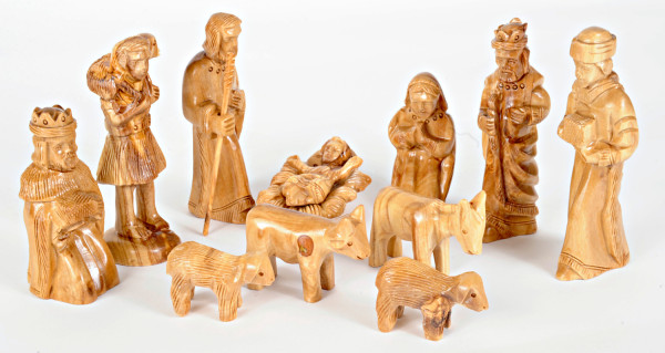 12 Piece Petite Olivewood Nativity Figurines Set - 5.25 Inches - Brown