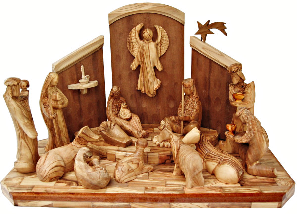 16 Piece Large Modern Olive Wood Nativity Set - Brown, 1 Nativity