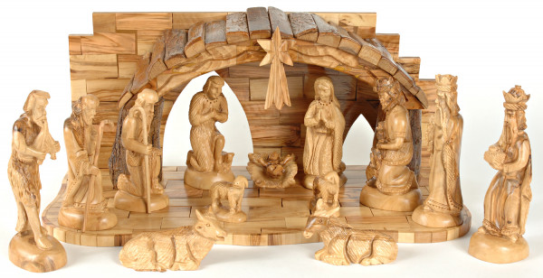 16 Piece Large Olive Wood Holy Land Nativity Set - Brown, 1 Nativity