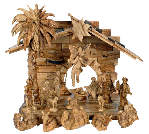 17 Piece Gloria Angel Fine Carved Olive Wood Nativity Set - Brown, 1 Nativity