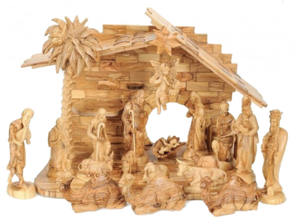 18 Piece Very Large Olive Wood Nativity Set with Camels - Brown, 1 Nativity