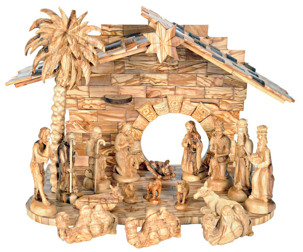 19 Piece Large Indoor Nativity with Stable and Animals - Brown, 1 Nativity