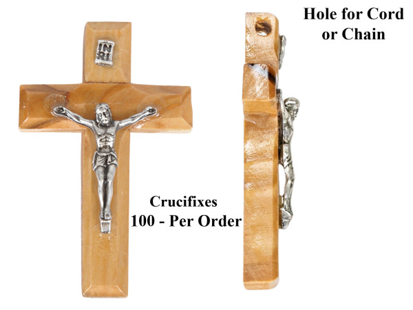 2 Inch Tall Bulk Small Olive Wood Crucifixes - 100 Crucifixes @ $1.60 Each