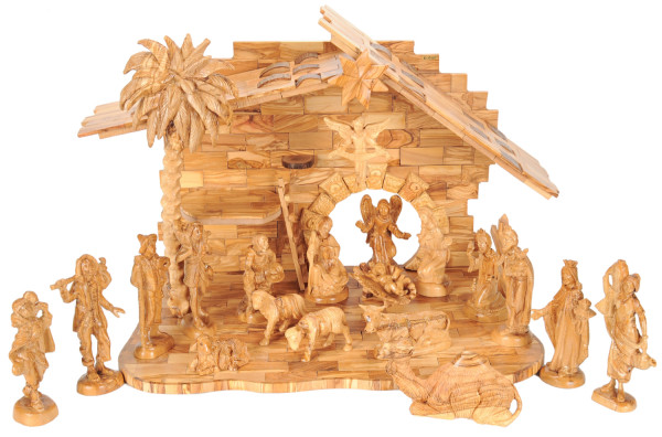 21 Piece Olive Wood Large Nativity Set from Holy Land - Brown, 1 Nativity