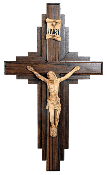 30 Inch Wall Crucifix Contemporary Walnut and Olive Wood Crucifix - Brown, 1 Crucifix