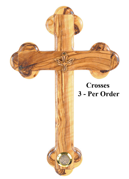 8.5 Inch Holy Spirit Wooden Wall Cross with Holy Land Soil - 3 Wall Crosses @ $27.50 Each