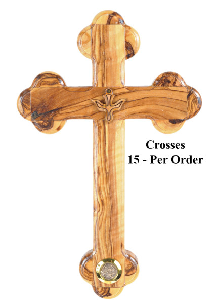 8.5 Inch Holy Spirit Wooden Wall Cross with Holy Land Soil - 15 Wall Crosses @ $24.00 Each