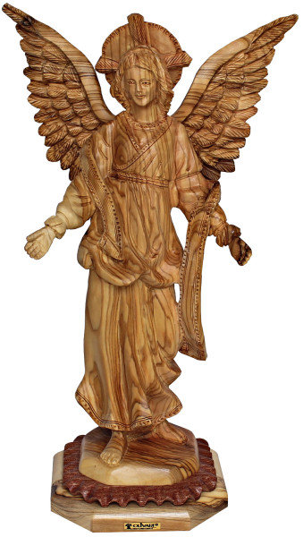 Angel Gabriel Olive Wood Statue 14 Inches - Brown, 1 Statue