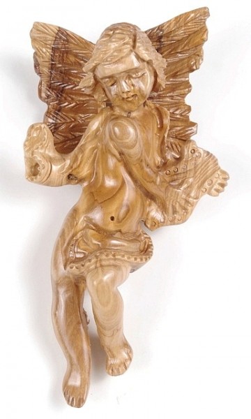 Angel with Harp Wall Statue - Brown