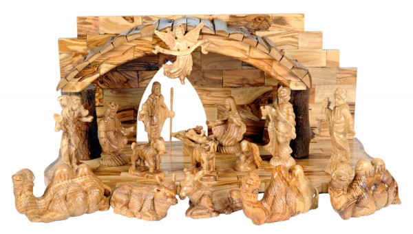 Deluxe 17 Piece Olive Wood Nativity Set Holy Land - Brown, 1 Nativity