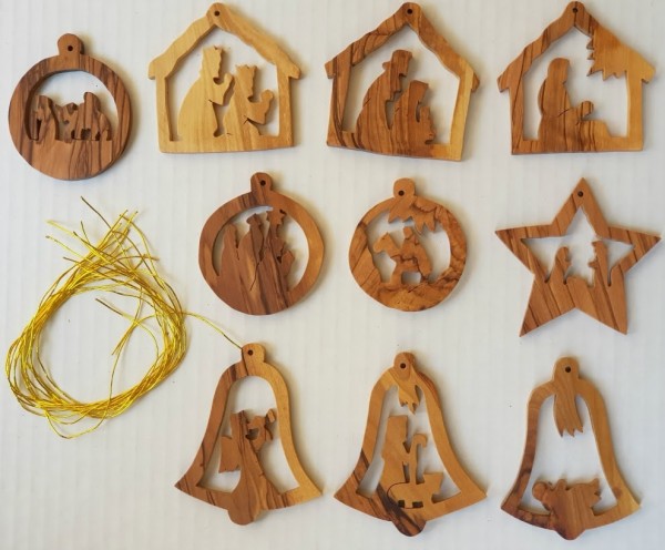 Wholesale Large Olive Wood Christmas Ornament Set | 10 Assorted in Bag - 10,000 Ornaments @ $1.29 Each