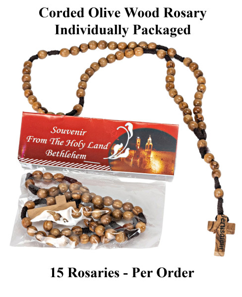 Corded Olive Wood Rosary - 2 Dozen @ $5.49 Each, Unboxed