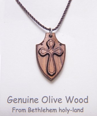 Cross on Shield Necklace (Also priced to buy in bulk) - Brown, 1 Necklace