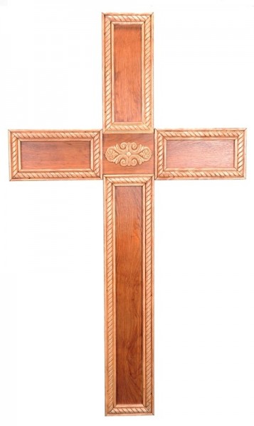 Exquisite Large Wooden Wall Cross 4 Feet Tall - Brown - Large