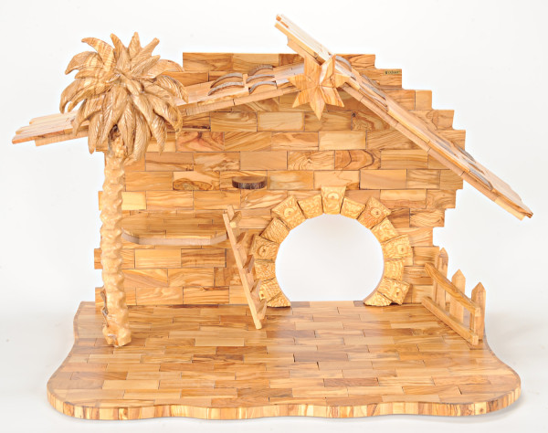 Extra Large Olivewood Nativity Stable 24 Inches Wide - Brown - Large