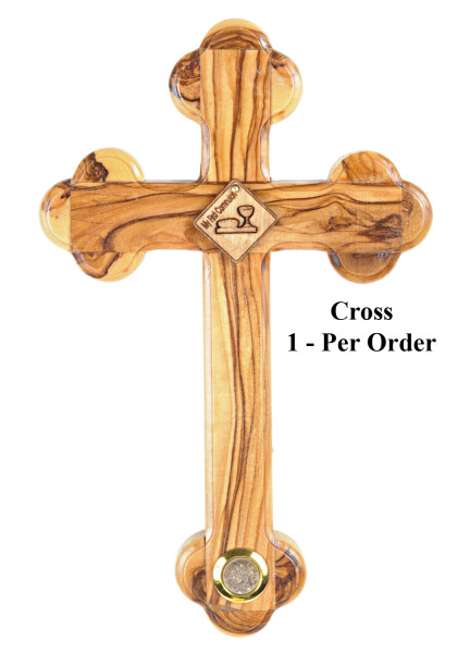 First Communion Olive Wood Wall Cross 8.5 Inches - Brown, 1 Cross