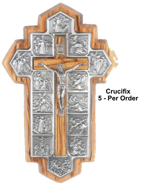 Fourteen Stations Crucifix Plaque 5.5 Inches Tall - 5 Crucifixes @ $22.50 Each