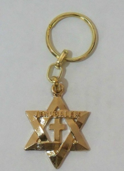 Wholesale Gold Star of David with Cross Key Chains - 100 Key Chains @ $2.89 Each