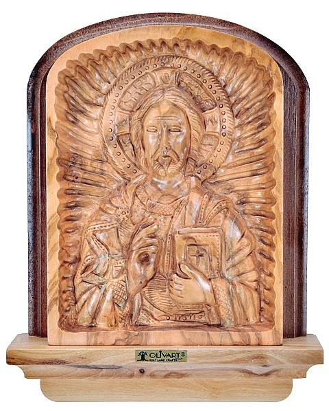 Hand Carved Jesus Christ Pantocrator Icon (Large) - Brown, 1 Icon
