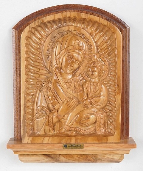 Hand Carved Virgin Hodegetria Icon (Large) - Brown, 1 Icon