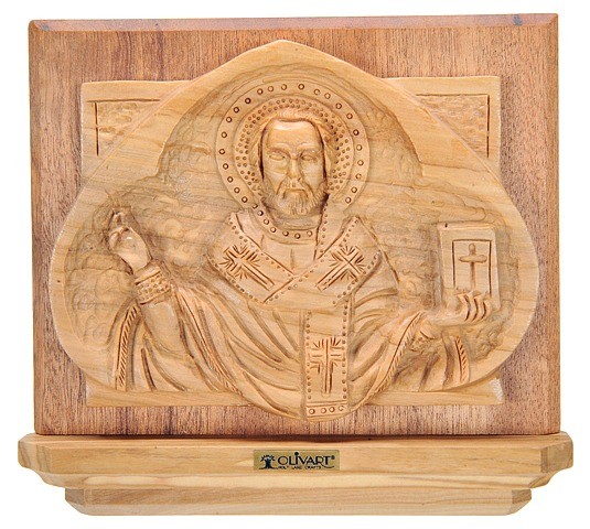 Hand Carved Wooden St. Nicholas Icon - Brown, 1 Icon