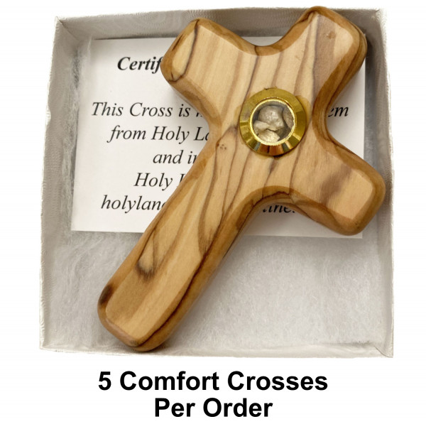 Hand Cross with Holy Land Stones Gift Boxed - 5 Crosses @ $11.79 Each