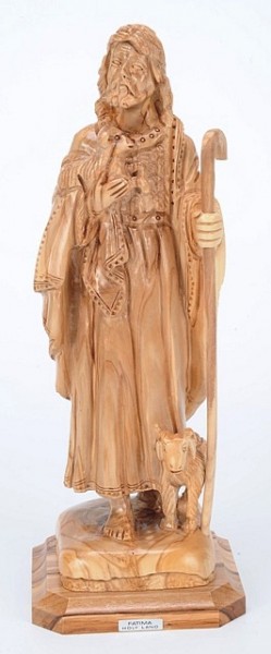 Jesus Christ, the Good Shepherd Olive Wood Statue - Brown, 1 Statue