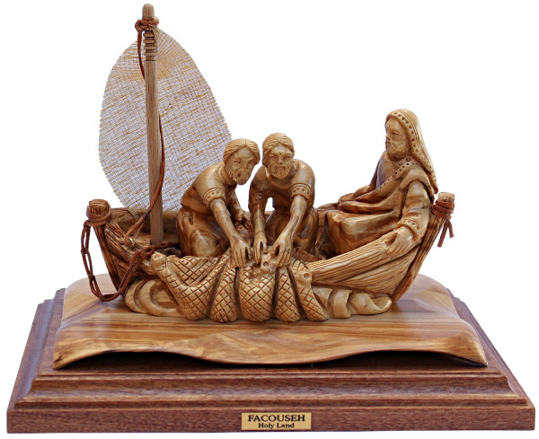 Jesus and Disciples in the Boat Carving 6.25 Inches - Brown, 1 Statue