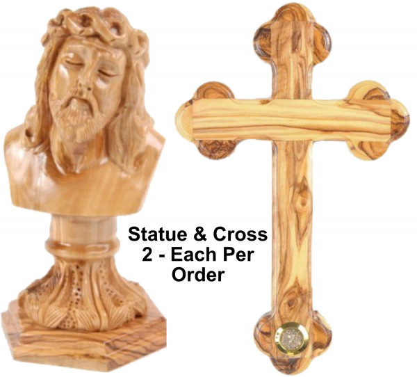 Jesus Statue Bust Ecce Homo and Wall Cross Gift Set - 2 Gift Sets @ $155.00 Each