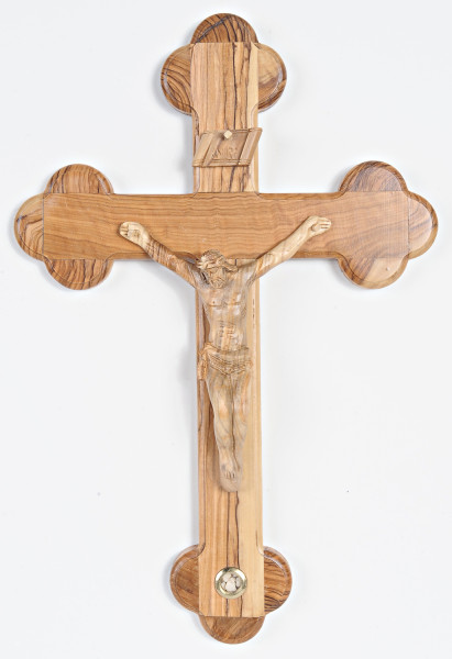 Large 13 Inch Wall Crucifix with Holy Land Stones - Brown, 1 Crucifix