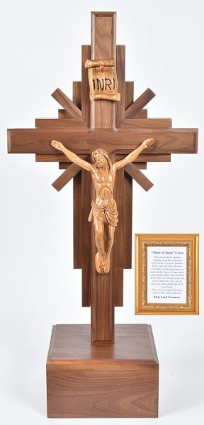 Church Size 3 Foot Free Standing Walnut Olive Wood Wall Crucifix - Brown, 1 Crucifix