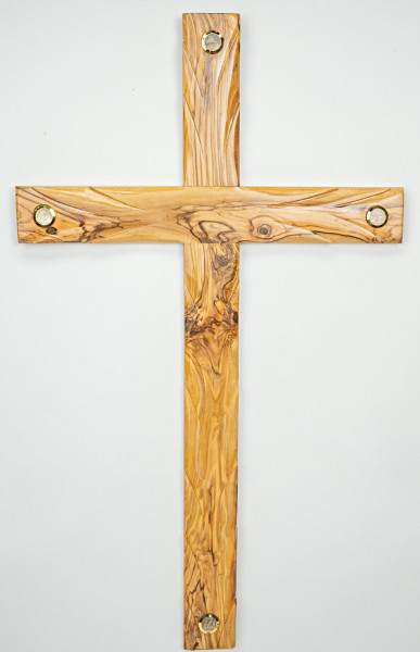 Large 30 Inch Unique Olive Wood Wall Cross with Relics - Brown, 1 Cross