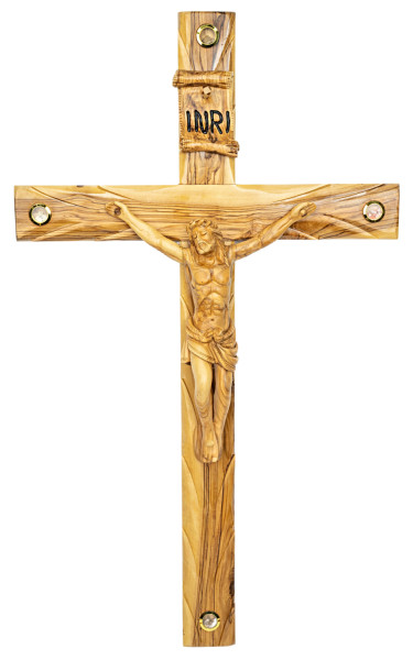 Large 30 Inch Wall Crucifix with 4 Holy Land Articles - Brown, 1 Crucifix