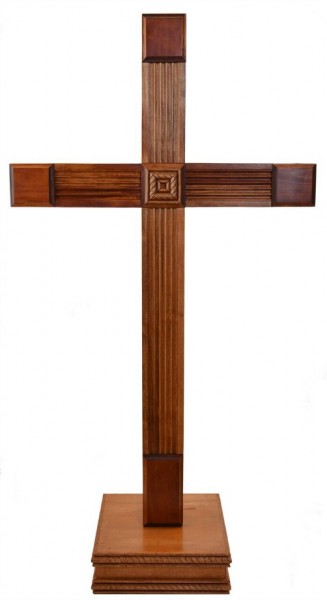 Large 4 Foot 4 Inch Standing Contemporary Floor Cross - Reddish Brown, 1 Cross