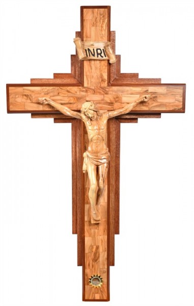 Large Oak and Olive Wood 4 Foot Contemporary Wall Crucifix - Brown, 1 Crucifix