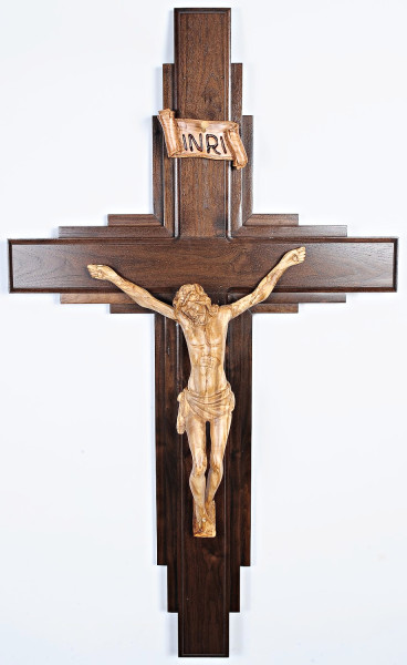 Large 4 Foot Contemporary Walnut and Olive Wood Crucifix - Brown, 1 Crucifix