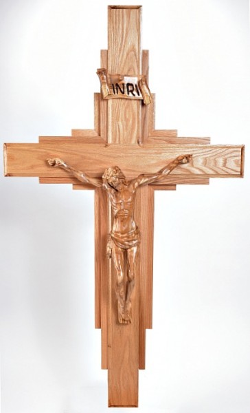Large 4 Foot Contemporary Church Light Oak Wall Crucifix - Brown, 1 Crucifix