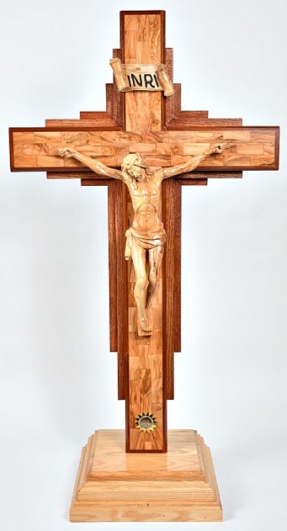 Large 4 Foot Free Standing Contemporary Crucifix with Holy Land Soil - Brown, 1 Crucifix