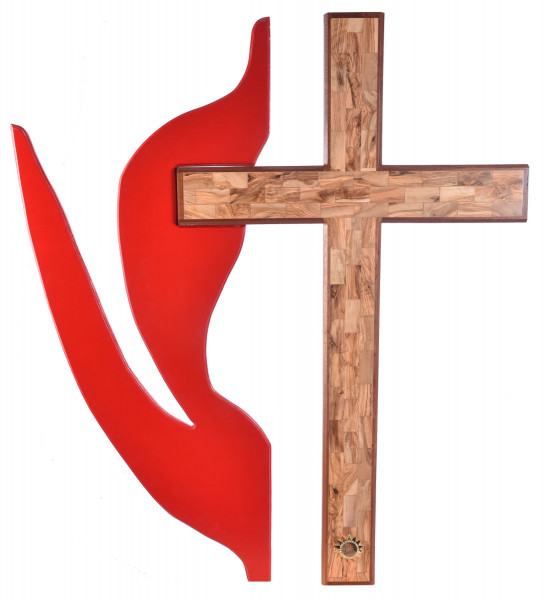 Large 4 Foot Methodist Flame Olive Wood Wall Cross - Brown, 1 Cross