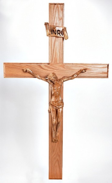 Large 4 Foot Oak and Olive Wood Wall Crucifix - Brown, 1 Crucifix